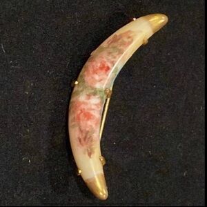 Antique Vintage Porcelain Painted Transfer Half Crescent Moon Brooch Pin Vintage